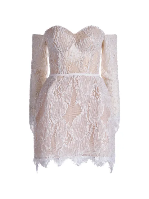 ARAFTU sequin-embellished lace-overlay mini dress White RO01E0726