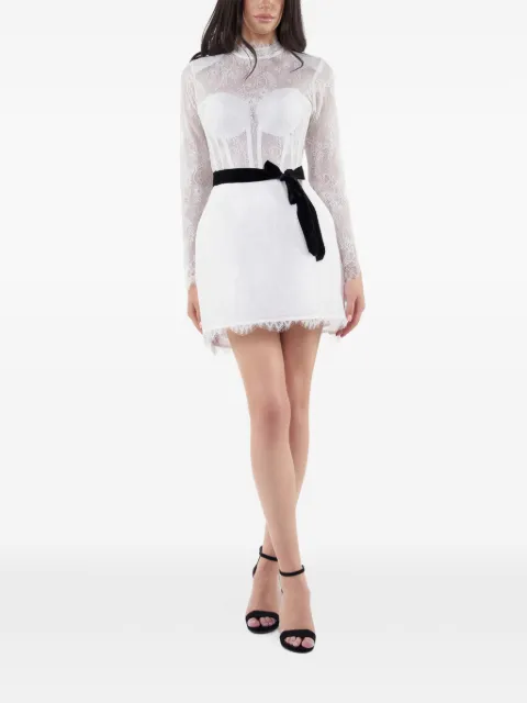 ARAFTU lace-overlay belted mini dress White RO02E0726