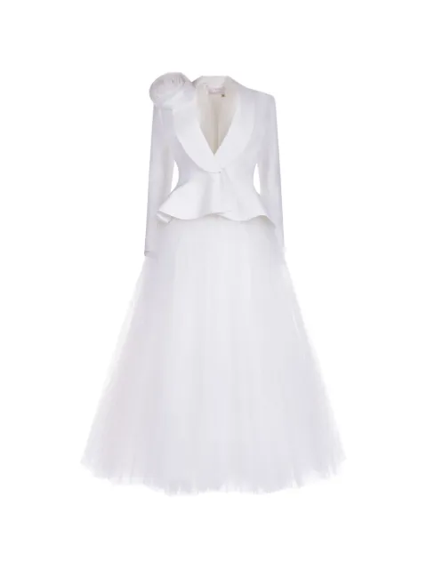 ARAFTU floral-applique peplum dress White COJK01D0726