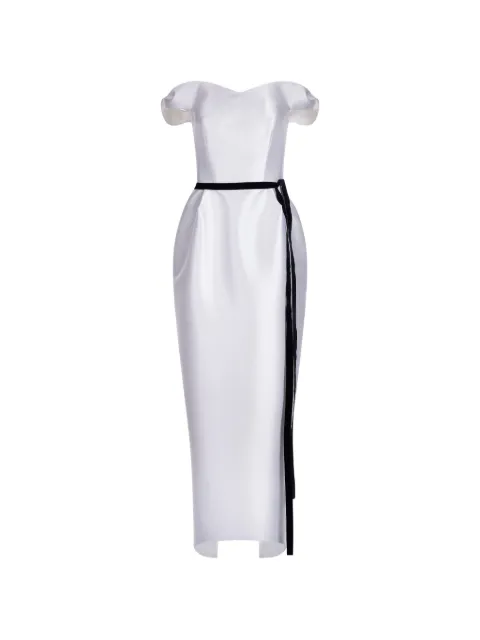 ARAFTU off-shoulder belted maxi dress White RO05D0726