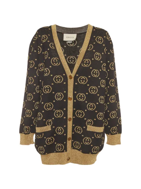 Gucci Pre-Owned monogram-jacquard buttoned cardigan Black 1403466