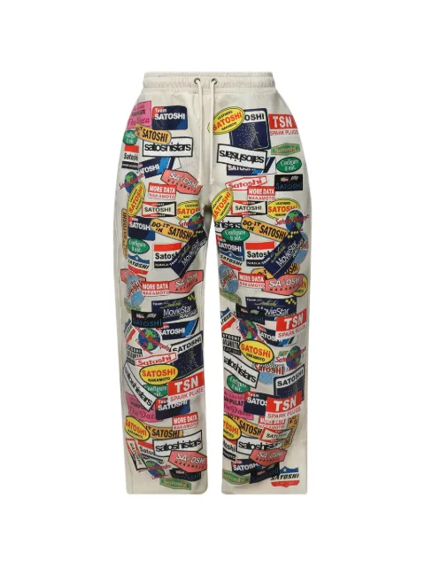 SATOSHI NAKAMOTO Codex print leather trousers Neutrals SS26PNT006WHT