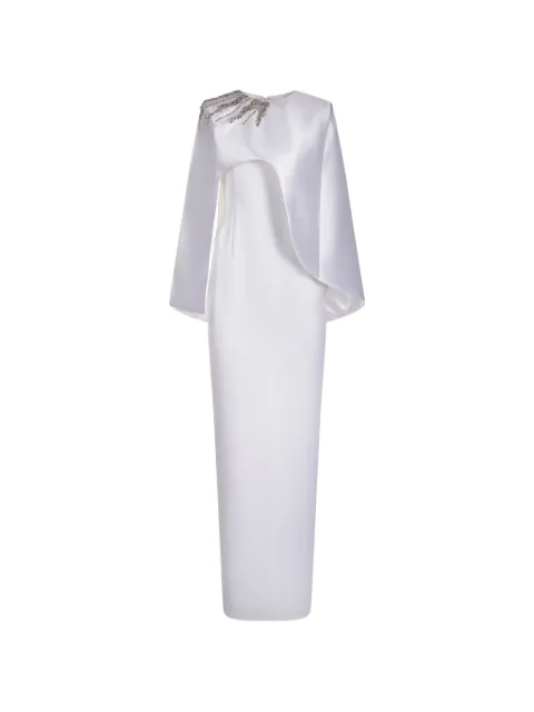 ARAFTU crystal-embellished cape-overlay maxi dress White RO01D0726