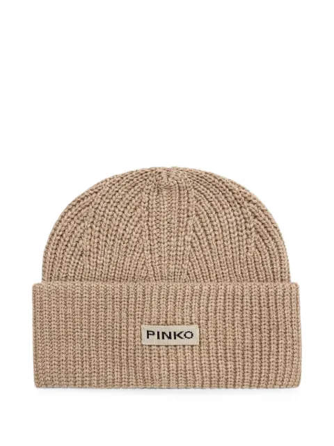 PINKO logo-patch ribbed-knit beanie hat Neutrals 105993A3EI