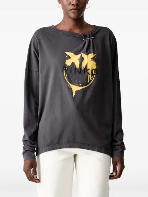 PINKO safety-pin logo-print cotton T-shirt Grey 107471A3KD