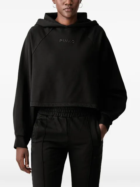 PINKO logo-embroidered cropped hoodie Black 105726A3II