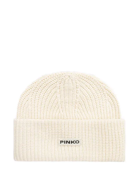 PINKO logo-patch ribbed-knit beanie hat Neutrals 105993A3EI