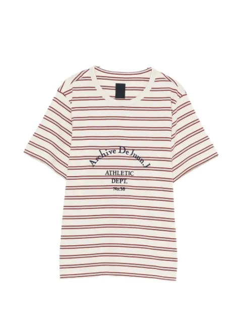 Juun.J striped logo-print T-shirt Neutrals JW6742W06