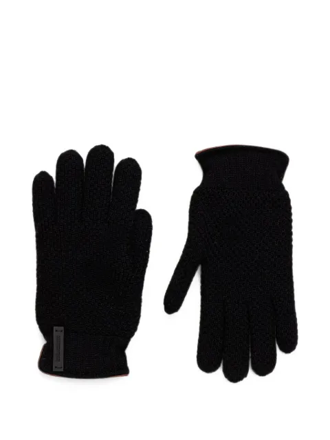 Paul & Shark logo-patch chunky-knit gloves Black 16317200
