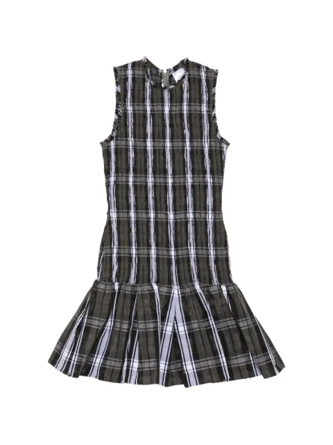 Patou shirred tartan-check mini dress Grey DR27402675109