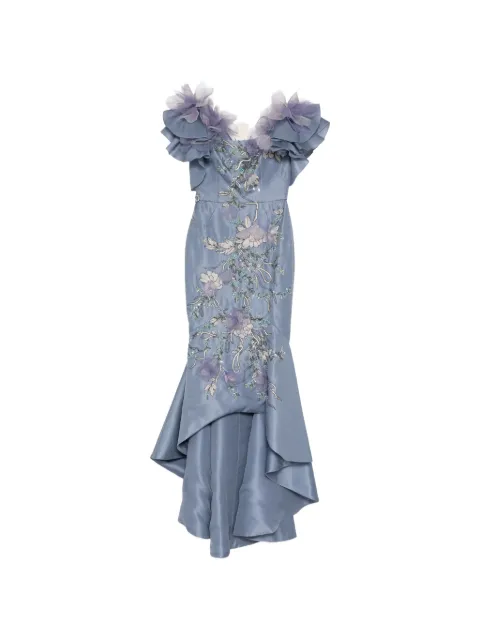 Marchesa off-shoulder crystal-embroidered gown Blue M2581826