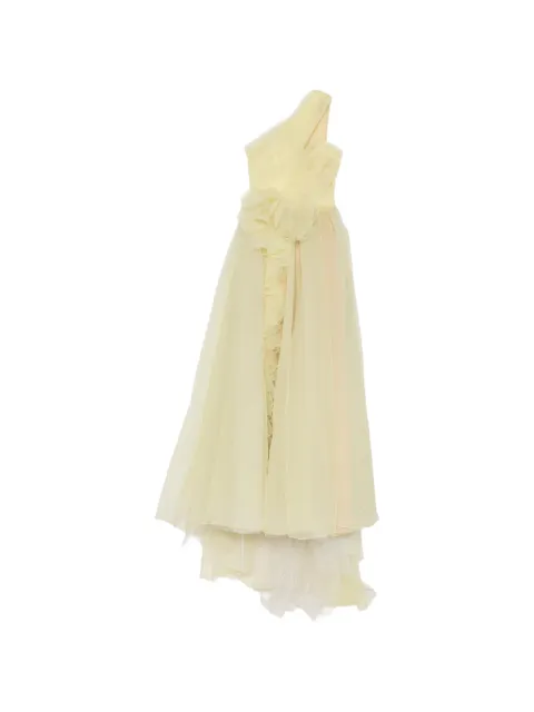 Marchesa one-shoulder ruffled gown Yellow M582826