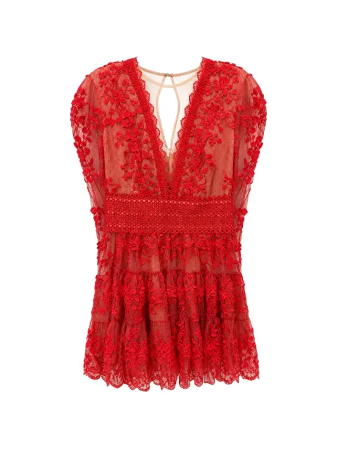 Bronx and Banco lace-embroidered ruffled mini dress Red BB22036