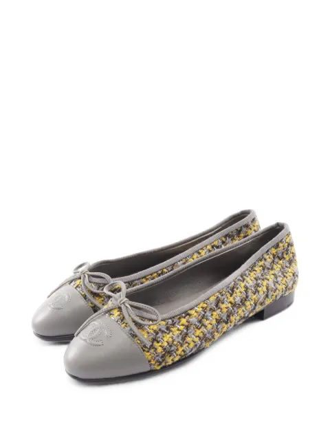 CHANEL Pre-Owned 1986-1988 tweed CC-logo ballet flats Grey 1097845
