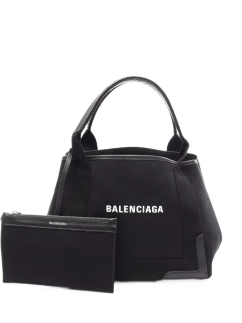 Balenciaga Pre-Owned 2010s Navy Cabas leather-trim tote bag Black 1100394