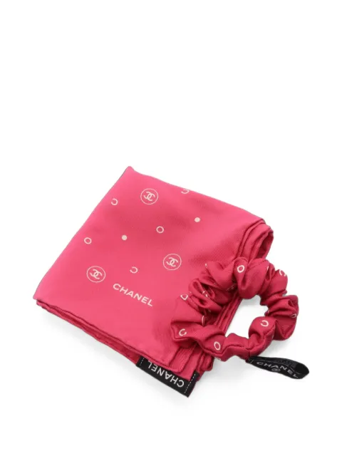 CHANEL Pre-Owned 1986-1988 Coco Mark scarf and scrunchie set Pink 1090552