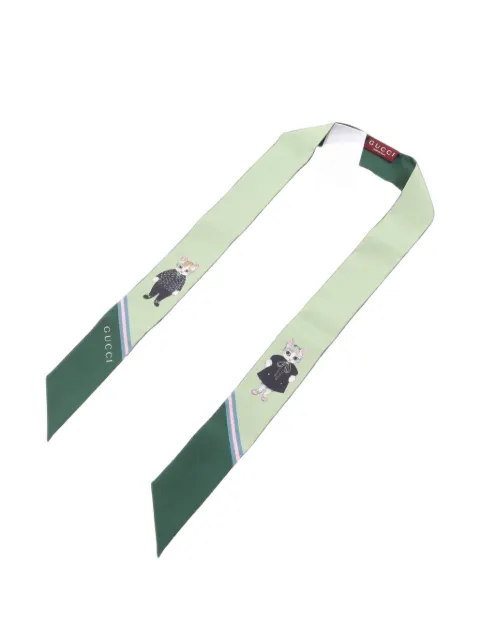 Gucci Pre-Owned 2020s x Yuko Higuchi cat-print scarf Green 1097301