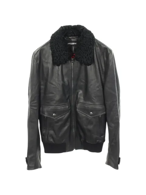 Dolce & Gabbana Pre-Owned shearling-collar leather jacket Black 1065605