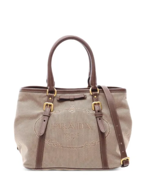 Prada Pre-Owned 2010s logo-jacquard two-way handbag Neutrals 1100663