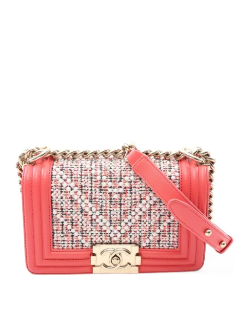 CHANEL Pre-Owned 2019 small Boy tweed cross body bag Pink 110096527558308