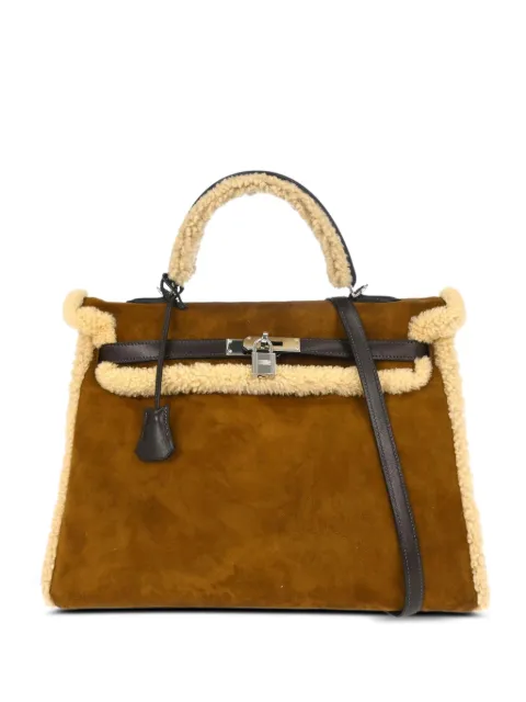 Hermès Pre-Owned 2005 35 Kelly shearling-trim two-way handbag Brown 197879