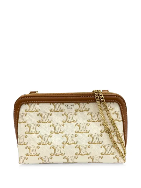 Celine Pre-Owned 2021-2023 Triomphe Coated Canvas Clutch On Chain crossbody bag White V45JYJXXTNI645SR