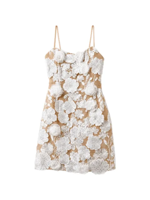 Bronx and Banco floral-appliqué lace-embroidered mini dress White BB19185
