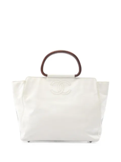 CHANEL Pre-Owned 1997-1999 Coco Mark wood-style handle handbag White 10992795971328
