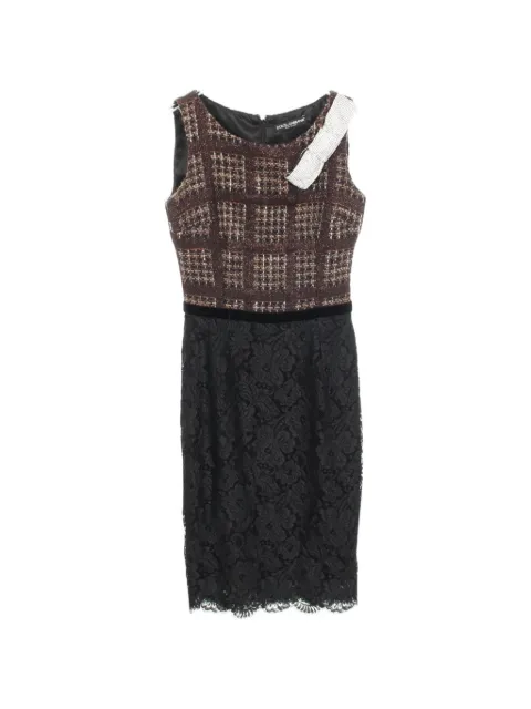 Dolce & Gabbana Pre-Owned 2010s ribbon tweed lace midi dress Brown 1091431