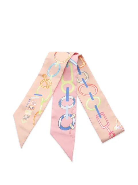 Hermès Pre-Owned 2020s Twilly Do Re Boucles Ribbon scarf Pink 1097423