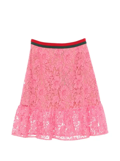 Gucci Pre-Owned 2010s Web-stripe lace midi skirt Pink 1094542