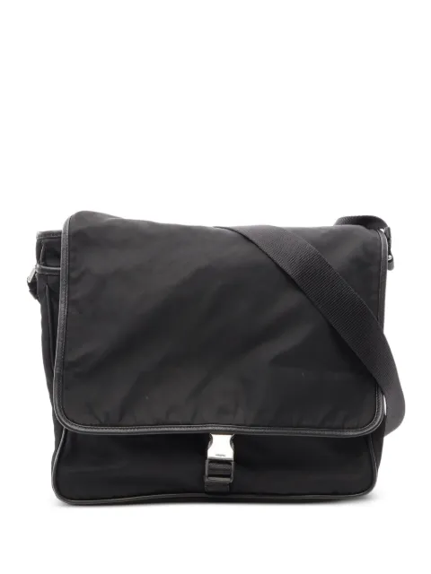 Prada Pre-Owned 2000s leather-trim messenger bag Black 1099700