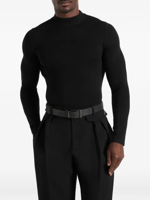 Manière De Voir KW003 in black fitted mock neck wool-blend jumper Black MAN3616