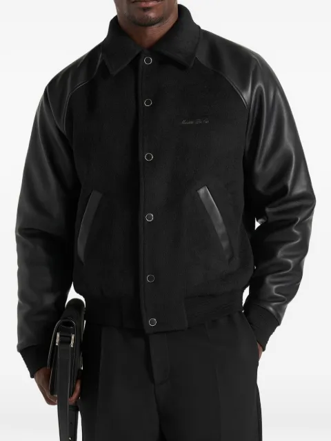 Manière De Voir Olivier in black wool & leather raglan varsity jacket Black MAN32541