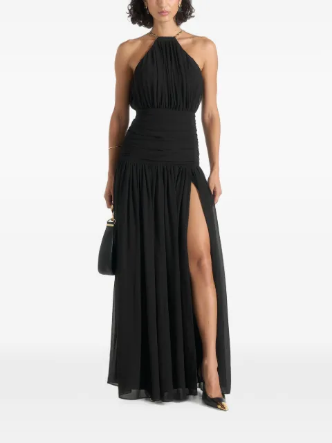 Manière De Voir Fabienne in black metallic ruched halterneck maxi dress Black WMN4573