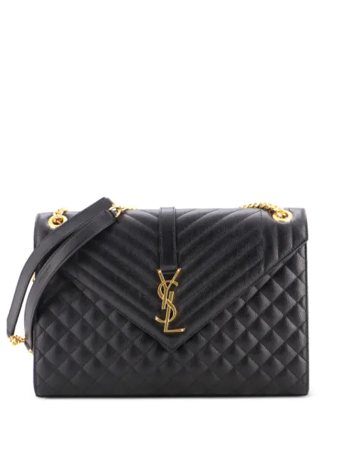 Saint Laurent Pre-Owned Classic Monogram Envelope Satchel Mixed Matelasse Leather Large shoulder bag Black YEEOKT039K5LKTIX