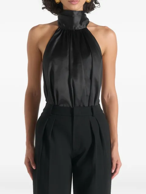 Manière De Voir Phoebe in black satin tie-neck blouson open back bodysuit Black WMN46792