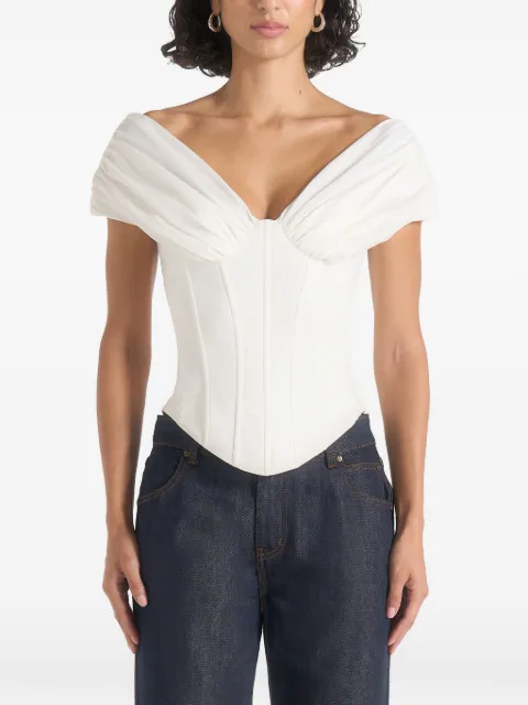 Manière De Voir Ursula in white off-shoulder pleated cotton corset top White WMN4594