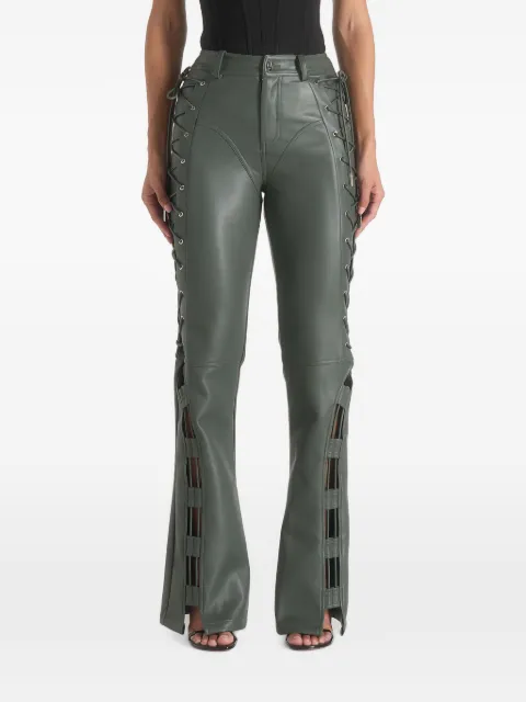 Manière De Voir Ambre in olive leather lace up flared trousers Green WMN46374