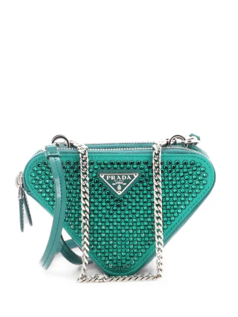Prada Pre-Owned Triangle Double Pouch Crystal Embellished Satin Mini crossbody bag Green NFYKM5YLHO0SLZYK