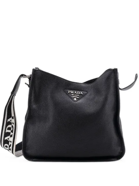 Prada Pre-Owned Logo Strap Leather Medium hobo bag Black SATK416S72Z3YRV8