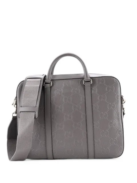 Gucci Pre-Owned Briefcase GG Embossed Perforated Leather Medium business bag Grey K3SVHTZMD8Y9SMB1