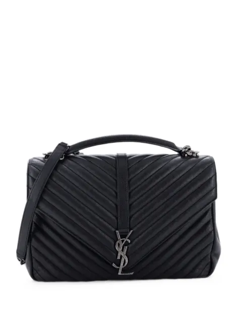 Saint Laurent Pre-Owned Classic Monogram College Bag Matelasse Chevron Leather Large shoulder bag Black LCERSGJSIX6KRUD2