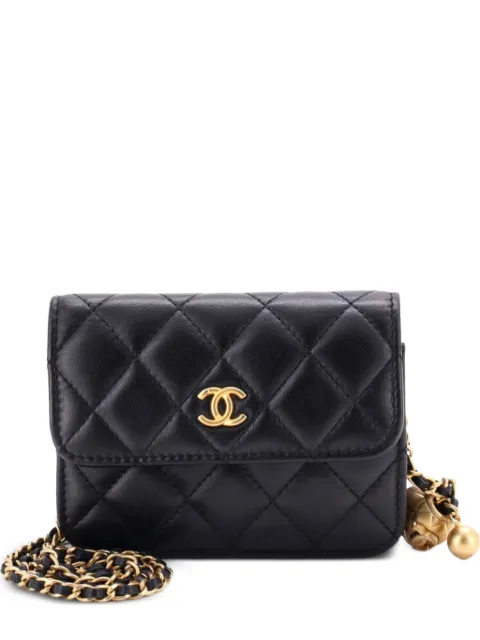 CHANEL Pre-Owned Pearl Crush Flap Clutch with Chain Quilted Lambskin Mini crossbody bag Black 8U06FIRCE6Q2TJ4P