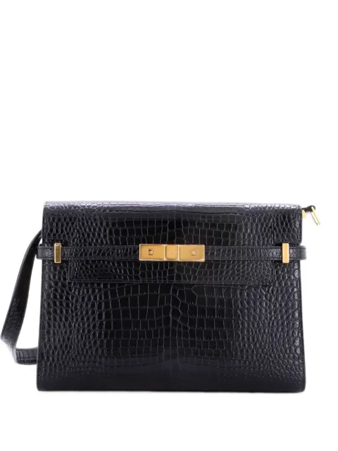 Saint Laurent Pre-Owned Manhattan Crocodile Embossed Leather Medium shoulder bag Black 8TJ9NJY08ZE4BKBR