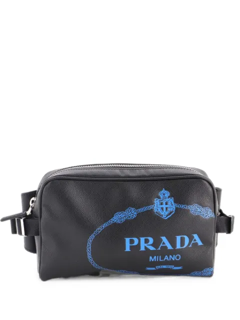 Prada Pre-Owned Logo Waist Bag Printed Saffiano Leather belt bag Black JB7OE15WCXORJRQD