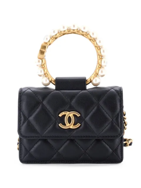 CHANEL Pre-Owned Pearl Crown with Chain Quilted Lambskin clutch bag Black QJK1NPANTC4T4AMT