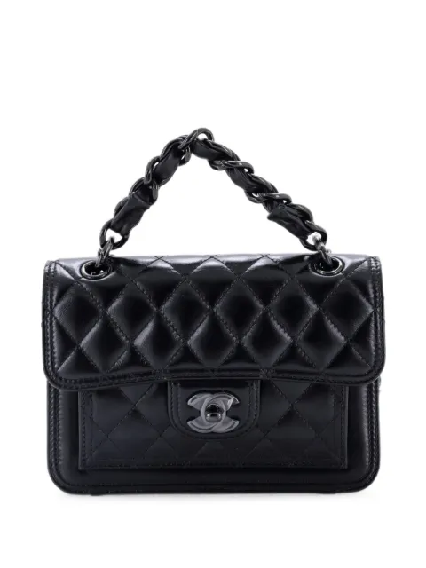 CHANEL Pre-Owned So Black Double You CC Flap Bag Quilted Shiny Crumpled Calfskin Mini shoulder bag Black 1P19TZ46REEZSK05