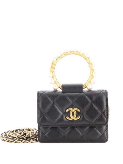 CHANEL Pre-Owned Pearl Crown with Chain Quilted Lambskin clutch bag Black 1ELE41VCIWK9O2YB