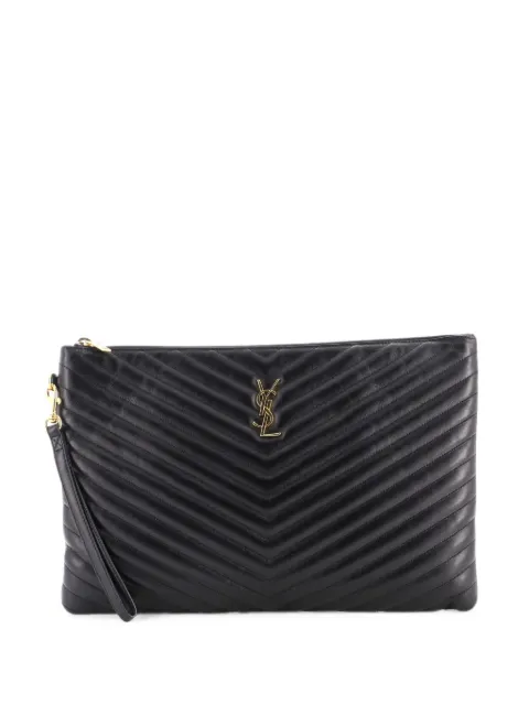 Saint Laurent Pre-Owned Classic Monogram Wristlet Pouch Matelasse Chevron Leather Large clutch bag Black 08P5X40PXXXKQ5FN
